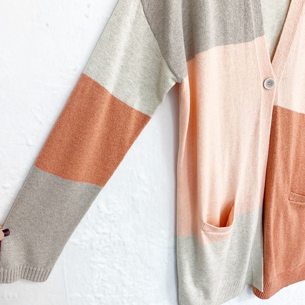 J. Jill Pure Jill Patchwork Color-Block Longline Cardigan Cotton Blend Sz L - Picture 4 of 11